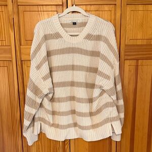 American Eagle Outfitters Tan and Cream Striped Sweater
